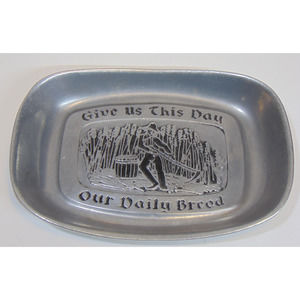 Carson Bread Tray Give Us This Day Our Daily Bread Pewter 9" Wheat Vintage